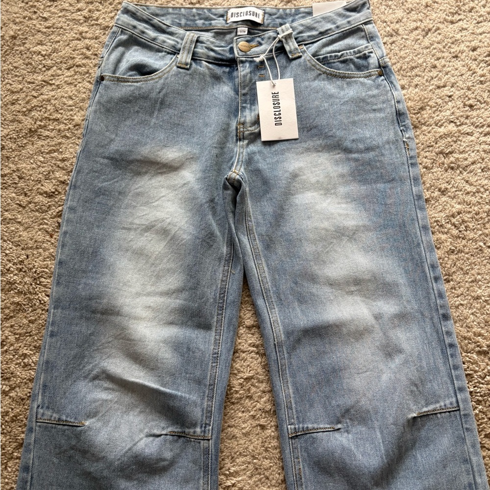 Disclosure Women Sz 28 Wide Leg Fly with Me Lt. Blue Jeans with Angel Wing Back - Picture 4 of 11
